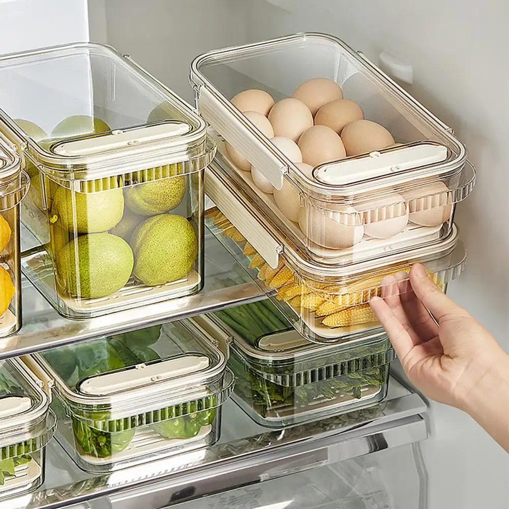 Pet Material Storage Bin Capacity Refrigerator Storage Box with Extended Handle Design for Organizing Vegetables Eggs Fruits Bpa