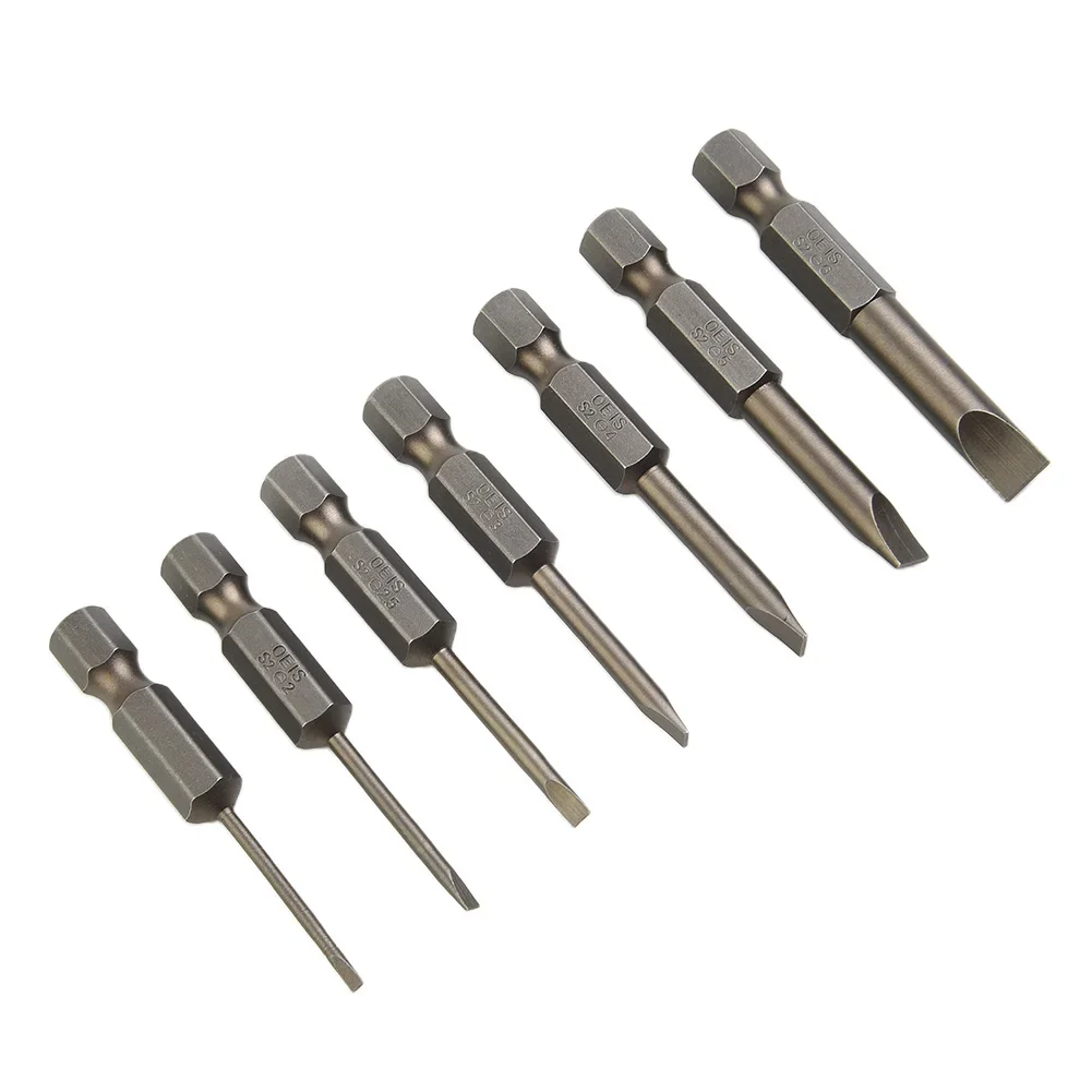 7 Pcs Screwdriver Bit 50mm Flat Head Slotted Tip Magnetic Screwdrivers Bits 1.6-6.0mm Head For Power Screwdriver Accessories