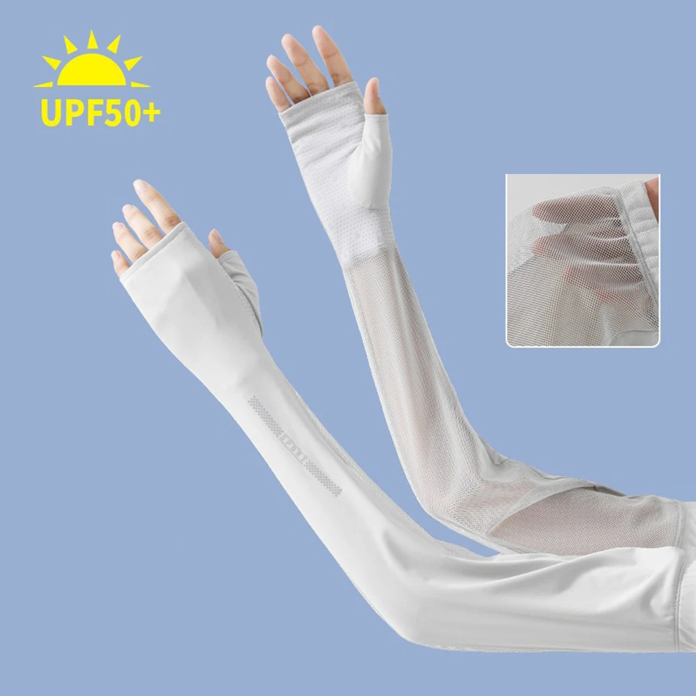 Anti UV Solar Arm Sleeves Woman Men Cycling Driving  Half Fingerless Gloves Mesh Cool Cuff Summer Ice Silk Elastic Arm Cover