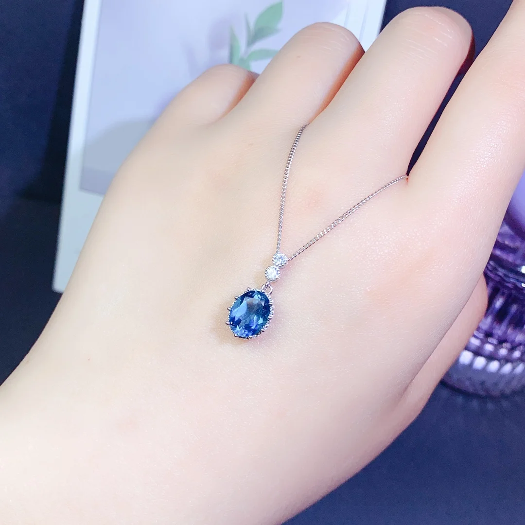 925 Sterling Silver Natural London Blue Topaz Necklace Jewelry Pure Beauty women's luxury jewelry Certified boutique