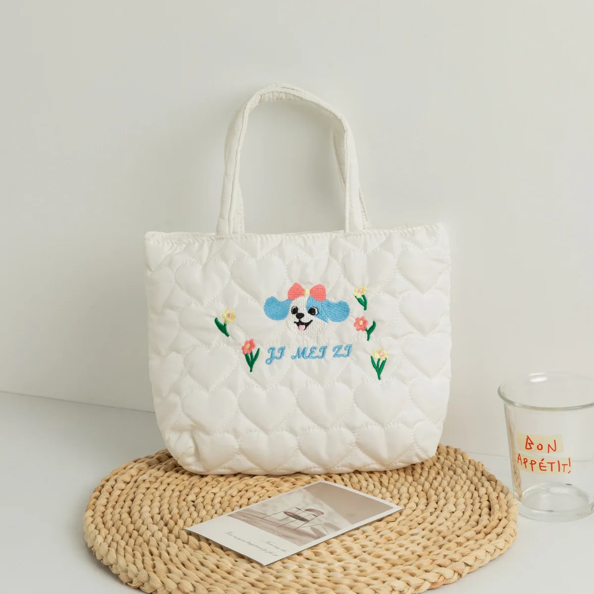 Embroidered Tote Bag Childlike Female Shoulder Bag Cartoon Ladies Handbag Universal Quilted Shopping Bag For Street Photoshoots