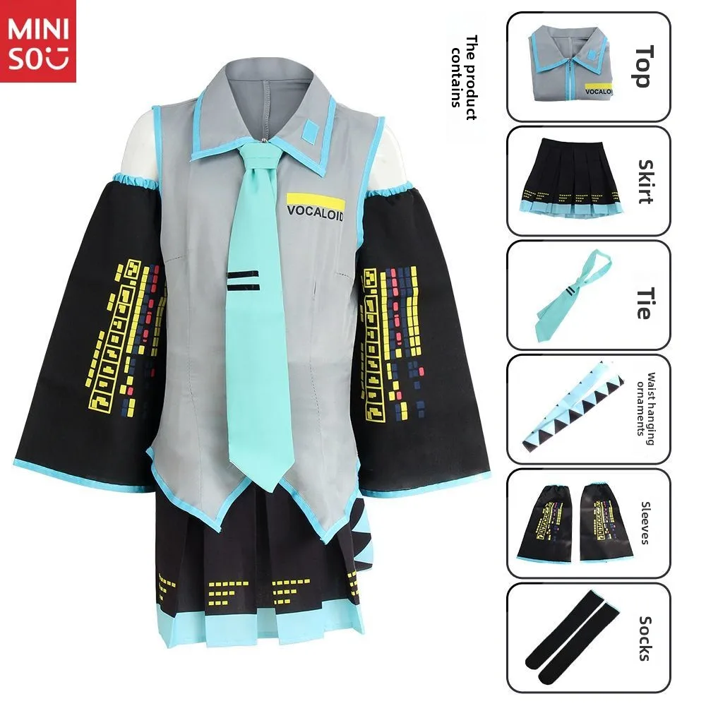 مجموعة Miniso الكاملة من Hatsune Miku التنكرية الرسمية، زي شخصيات الرسوم المتحركة للجنسين للرجال والنساء