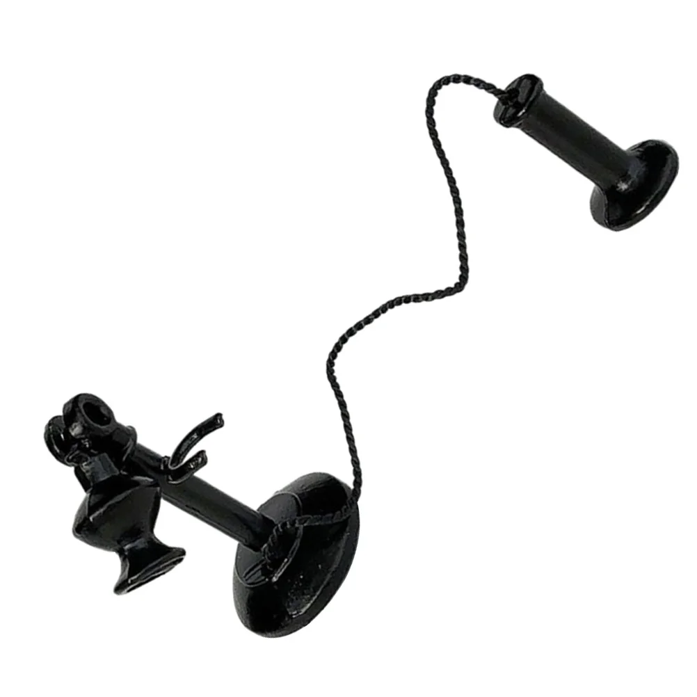 1 قطعة الهاتف خمر الأسود الرجعية الحديد مصغرة خط أرضي الهاتف ديكور لدمية المنزل مكتب دراسة ملحقات للتزيين #4