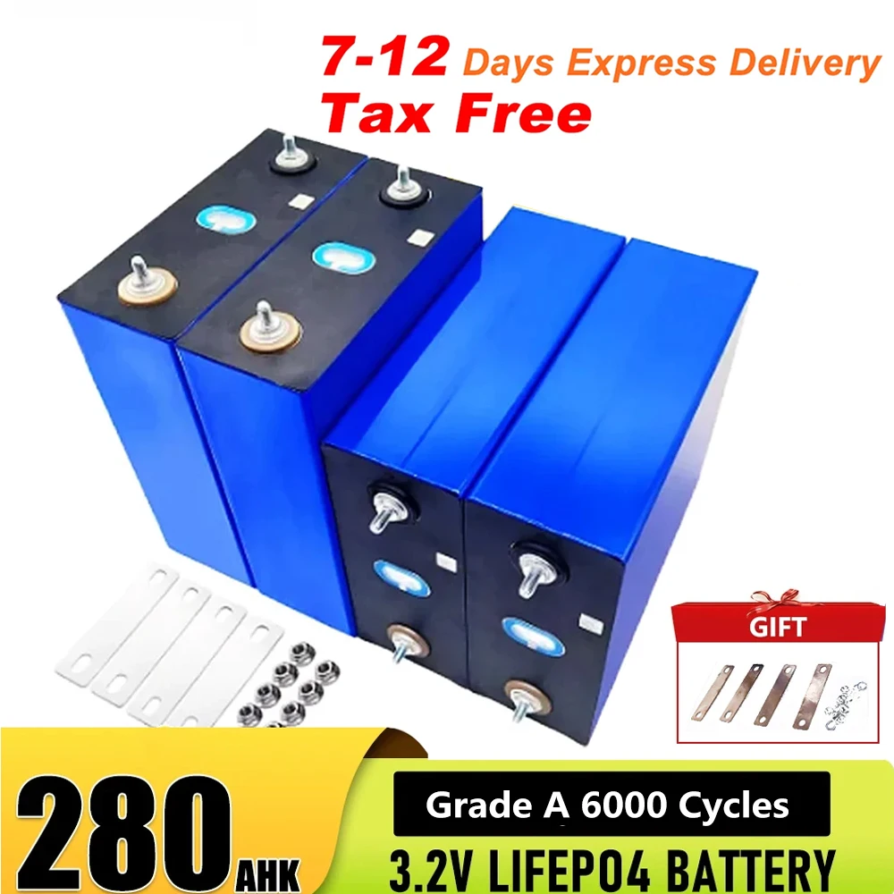 

New 280Ah 310Ah Lifepo4 Rechargeable Battery 3.2V Grade A 6000 Cycle Lithium Iron Phosphate Prism Solar Energy EU/US Duty Free