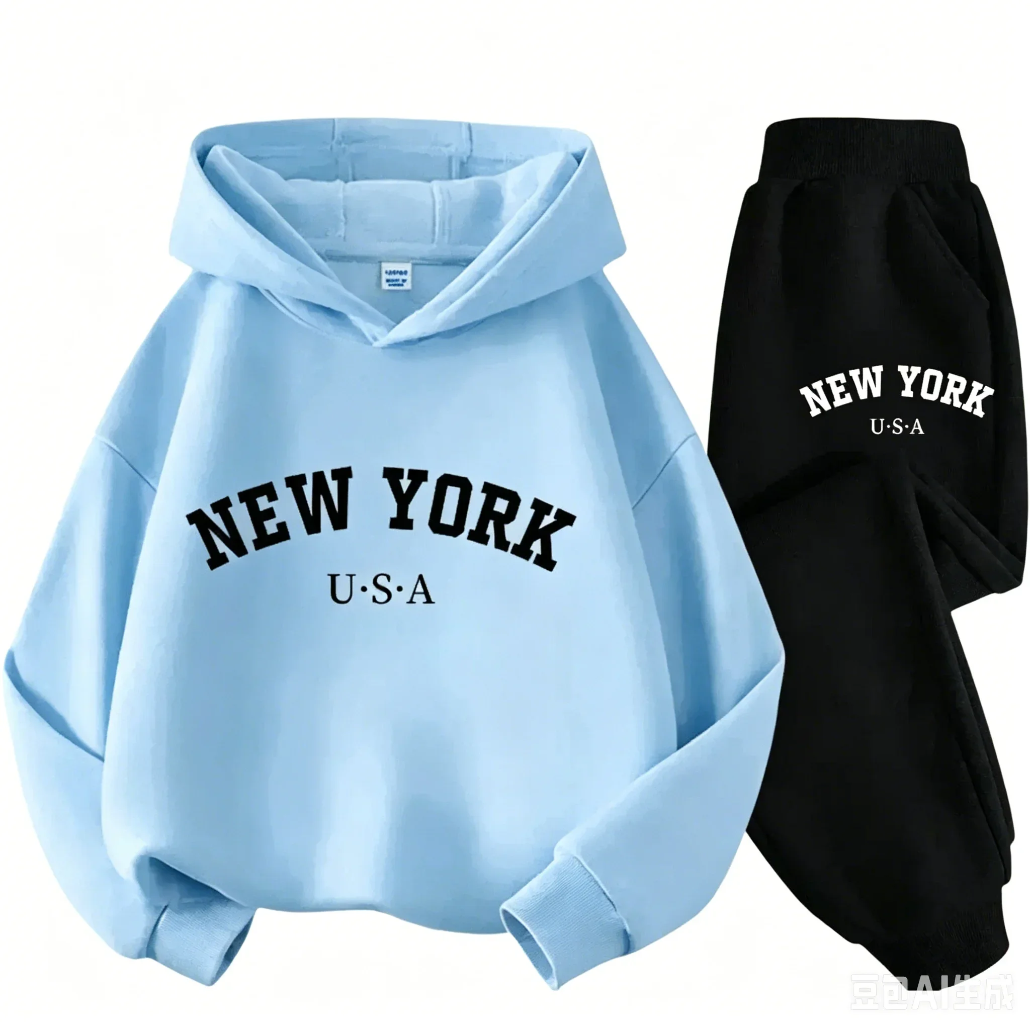 Kinder-Hoodie-Set Herbst Winter New York USA Buchstaben-Grafik Sweatshirt Hosenanzug Baby Jungen Mädchen Kinder Sport Zweiteiliger Trainingsanzug – Detail 2