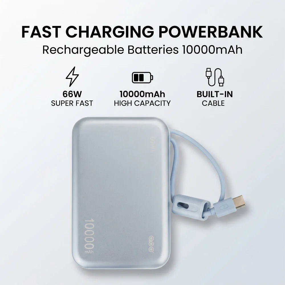 

10000mAh Fast Charging Powerbank Rechargeable Batteries For iPhone Samsung Power Bank Built in Cables Portable Battery Charger