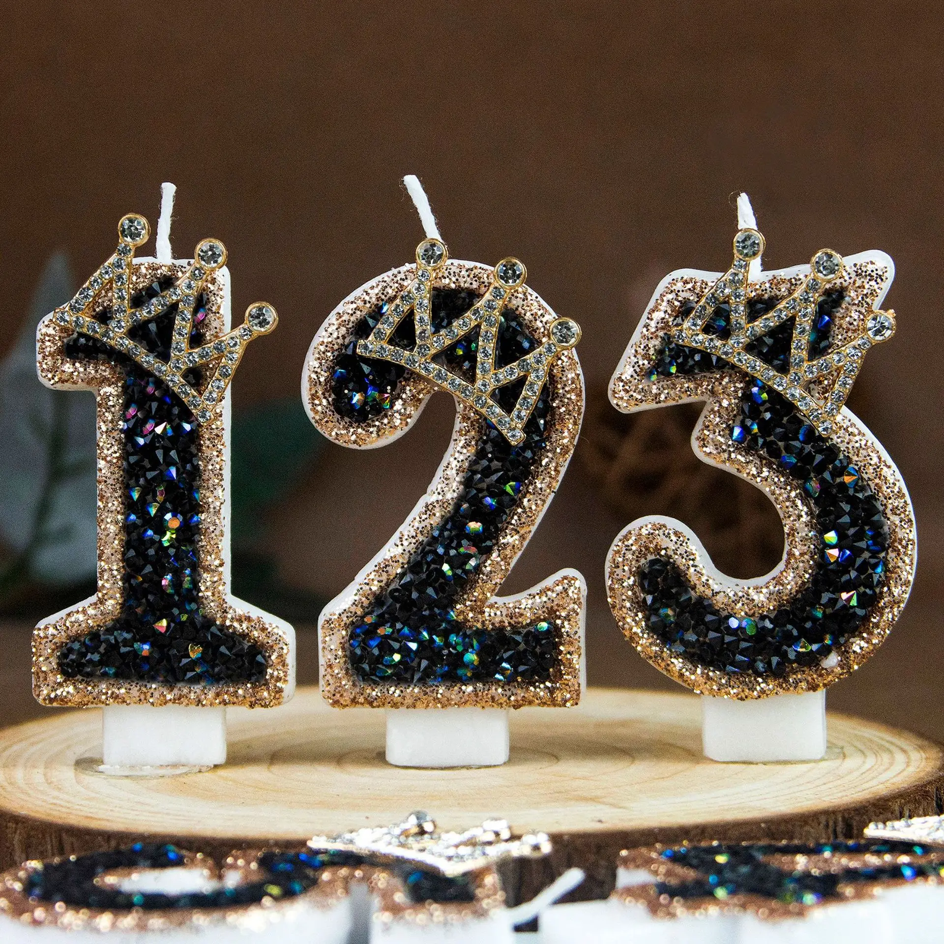 New 0-9 Number Birthday Candles original Black Diamond Crown birthday cake digital party candle decoration anniversary