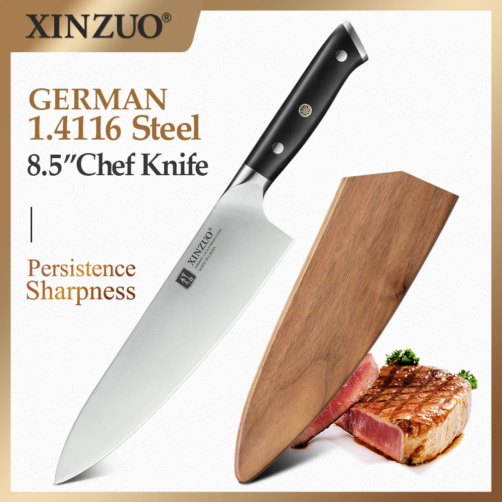 XINZUO 8.5\'\' Chef Knife German 1.4116 Stainless Steel Sharp Blade Cleaver Santoku Kitchen Cooking Meat Slicer Tool Ebony Handle