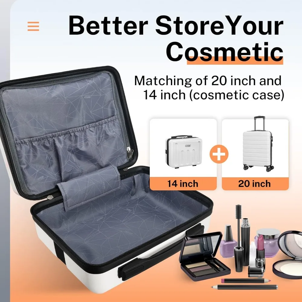 Juego de equipaje ligero de ABS para PC con puerto USB, 20 maletas de mano y 14 mini estuches de cosméticos, equipo de viaje con ruedas