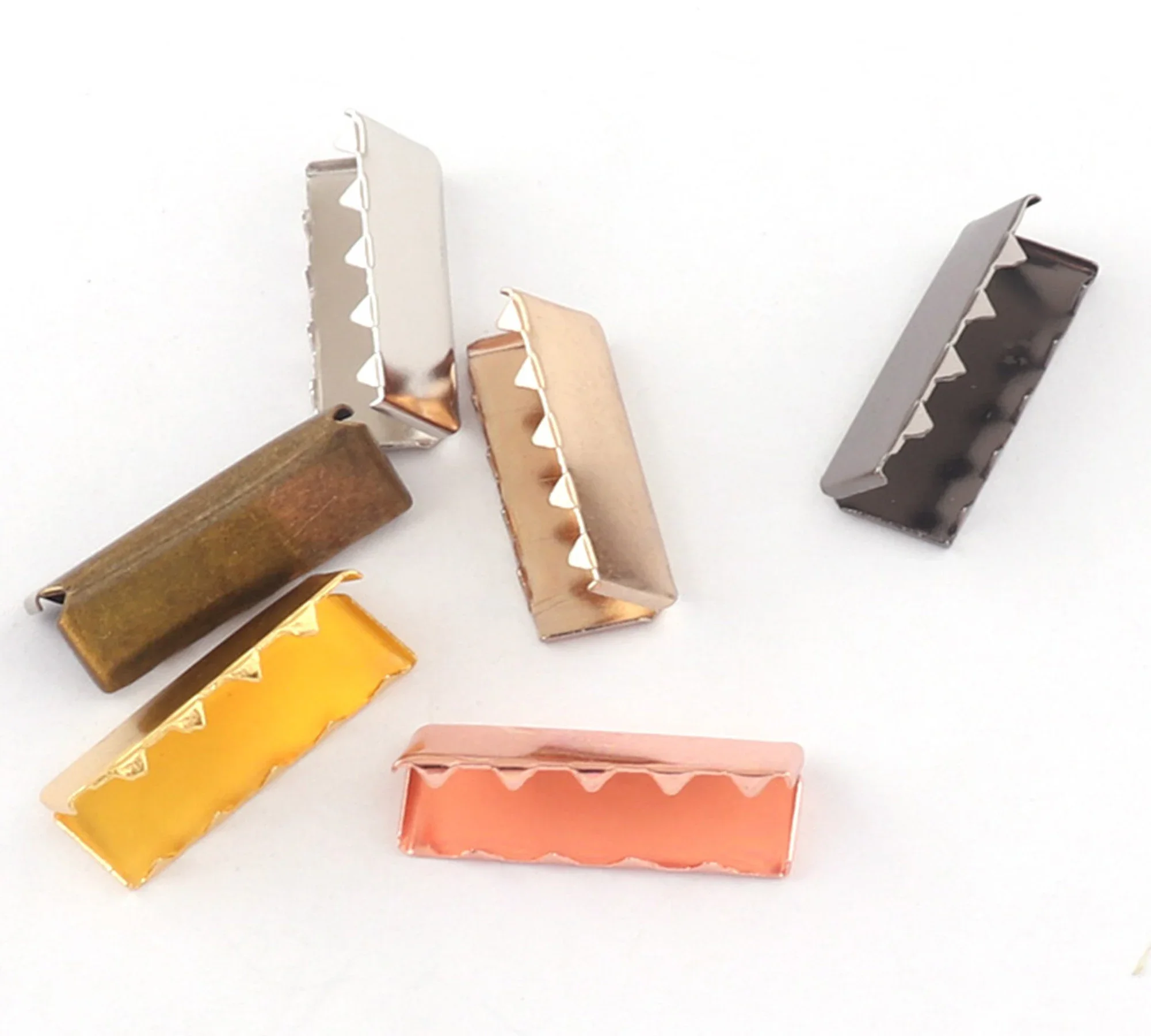 50Pcs Silver/Gold/Rose Gold/Gunmetal/Bronze Belt Buckle End Tips Metal belt ends 25mm(1\'\') webbing end caps nickel belt finished
