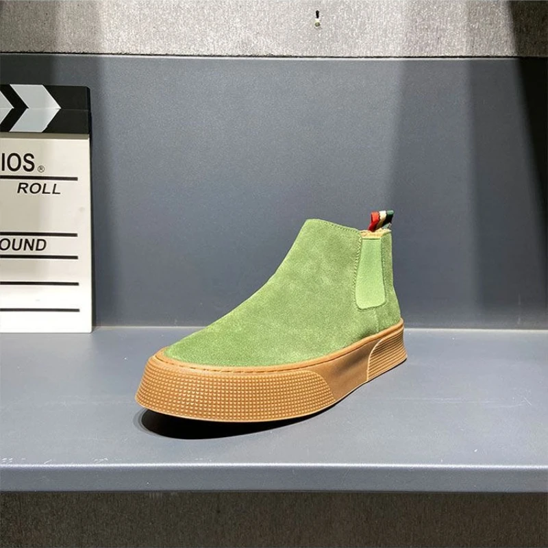 2026 Autumn Winter Men Chelsea Boots Slip on PU Leather High Top Ankle Boots Korean Fashion Trendy Casual Sneakers Streetwear