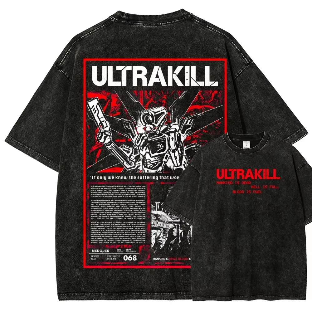 Ultrakill New Model Washed T Shirt Anime Lover Personality Clothes Year Round Clothing Unisex Hot Product Breathable