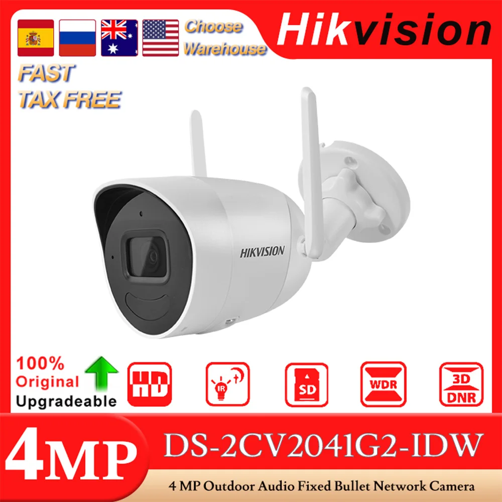 

Hikvision Original DS-2CV2041G2-IDW 4MP 30M IR Outdoor WI-FI Audio Fixed Bullet Network Camera 2-way Audio EXIR 2.0 SD Slot IP66