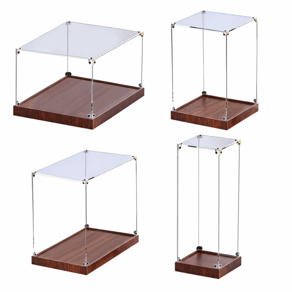 Transparent Acrylic Acrylic Display Case No-glue Assembly Stackable Design Dustproof Cover Wooden Bottom Display Box