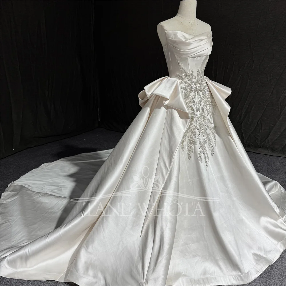 

Свадебное платье 2025 года, элегантное свадебное платье без рукавов с бисером и блестками на шнуровке сзади и бантом по индивидуальному заказу