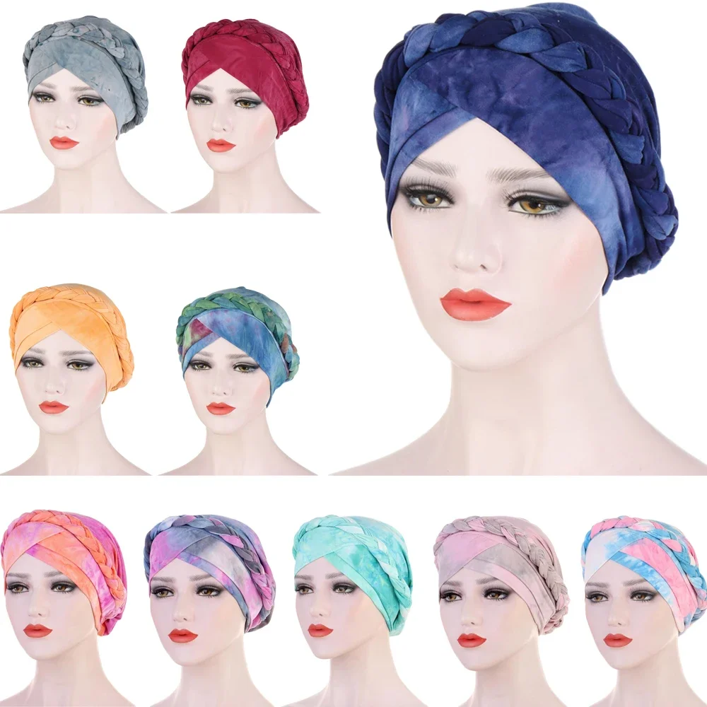 อินเดียพิมพ์ Turban หมวกผู้หญิงมุสลิม Hijab Chemo หมวก Braid Headscarf หมวก Bonnet Canner อิสลาม Headwear Wrap ผมร่วงฝาครอบ