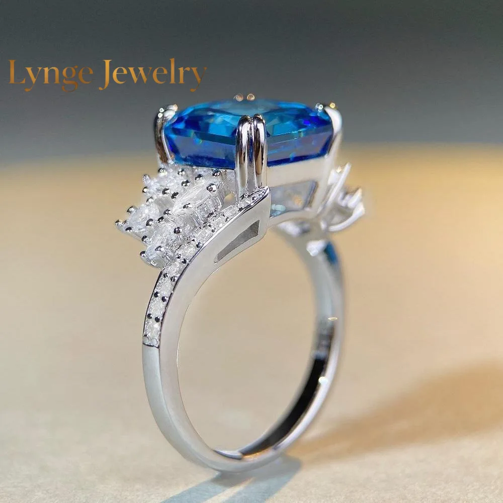 

Lynge Jewelry Luxury white gold solid platinum PT950 Women's Deep Sea Blue Treasure Ring Full Diamond Ring