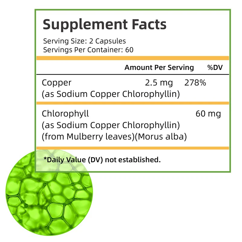 Chlorophyll Capsules - for Energy, Immunity, Skin Internal Deodorant - Highly BioAvailable Supplement