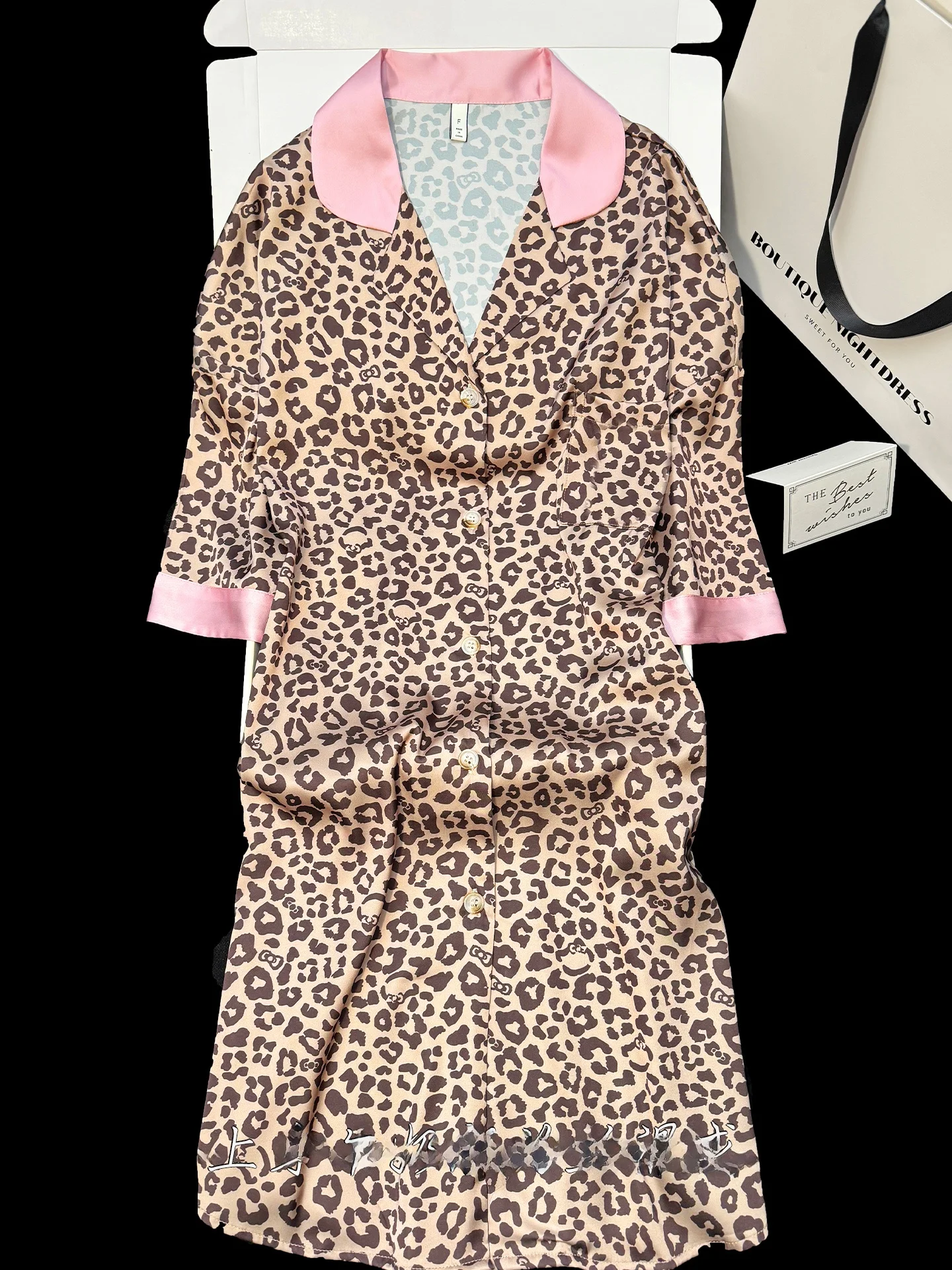 クラシックなレオパード柄アイスシルクスリップドレス-レディース-夏用半袖プラスサイズシャツ-ホームウェア-パジャマ風-カートゥーンスタイル