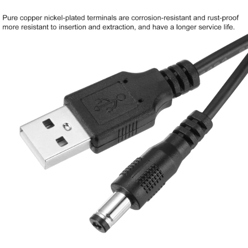 

80cm Black USB 2.0 Port 5V 5.5*2.1mm DC Barrel Power Cable Connector For Small Electronics Devices Usb Extension Cable