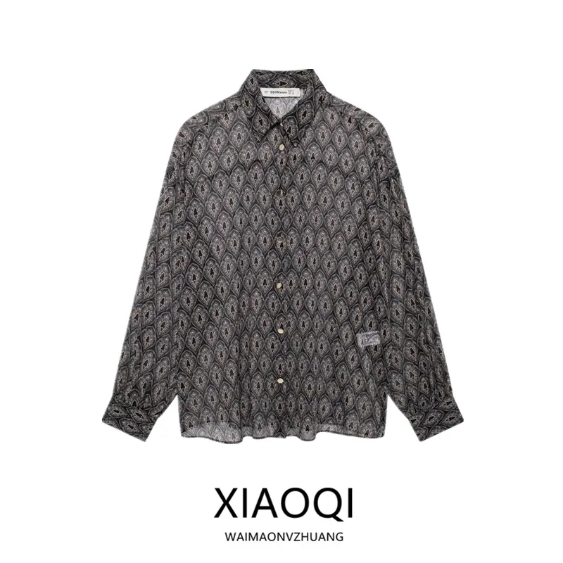 

Новинка осенне-зимнего сезона: женская рубашка с длинным рукавом, принтом, комфортная, струящаяся, с воротником, универсальная, модная, свободного кроя.