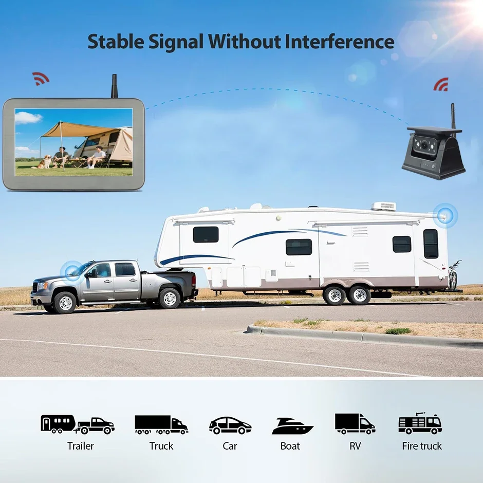 Qxny WIFI Wireless Rear View Backup Camera Solar Powered Energy Magnet Reverse Cam AHD 5