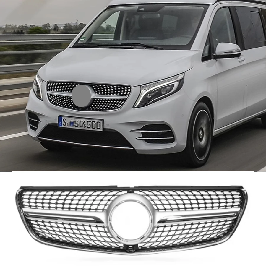 Diamond Style Front Bumper Grille Hood Tuning Racing Grill For Mercedes Benz V Class W447 2015-2019 2020-2023