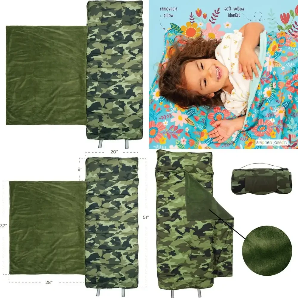 

Toddler Nap Mat with Soft Blanket and Removable Pillow, Unisex Sleeping Bag for Kids
