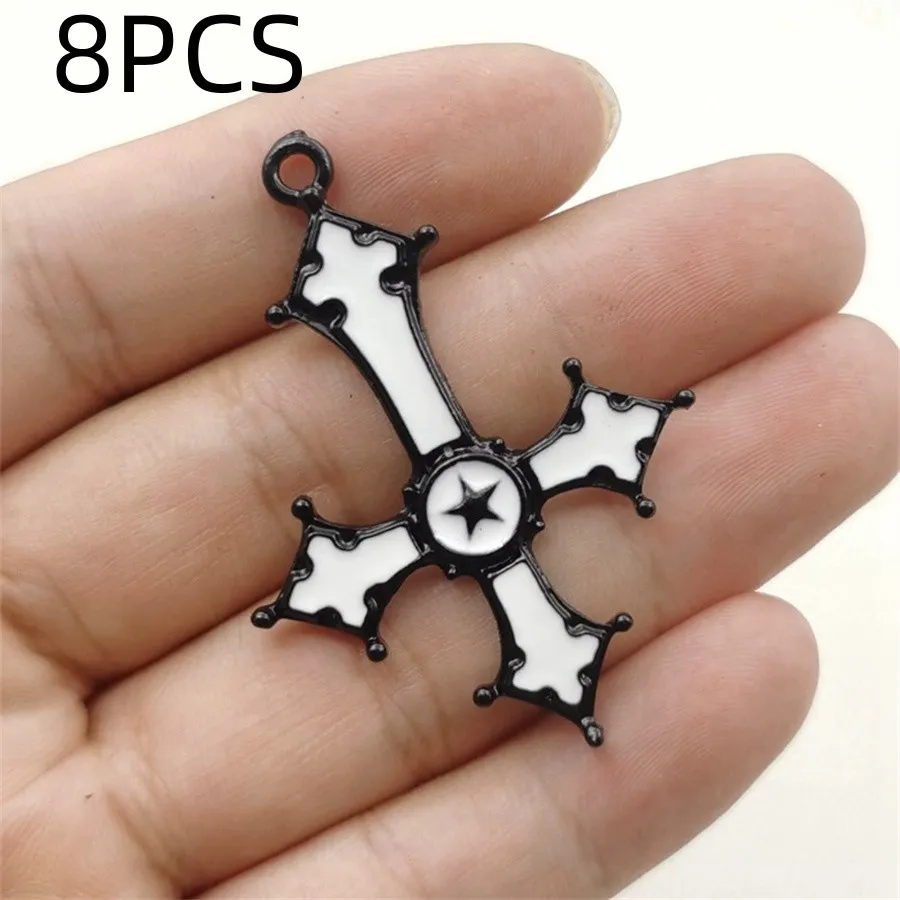 8PCS Vintage Dark Gothic Inverted Cross Pendant DIY Alloy Jewelry Accessories Keychain Pendant image 6