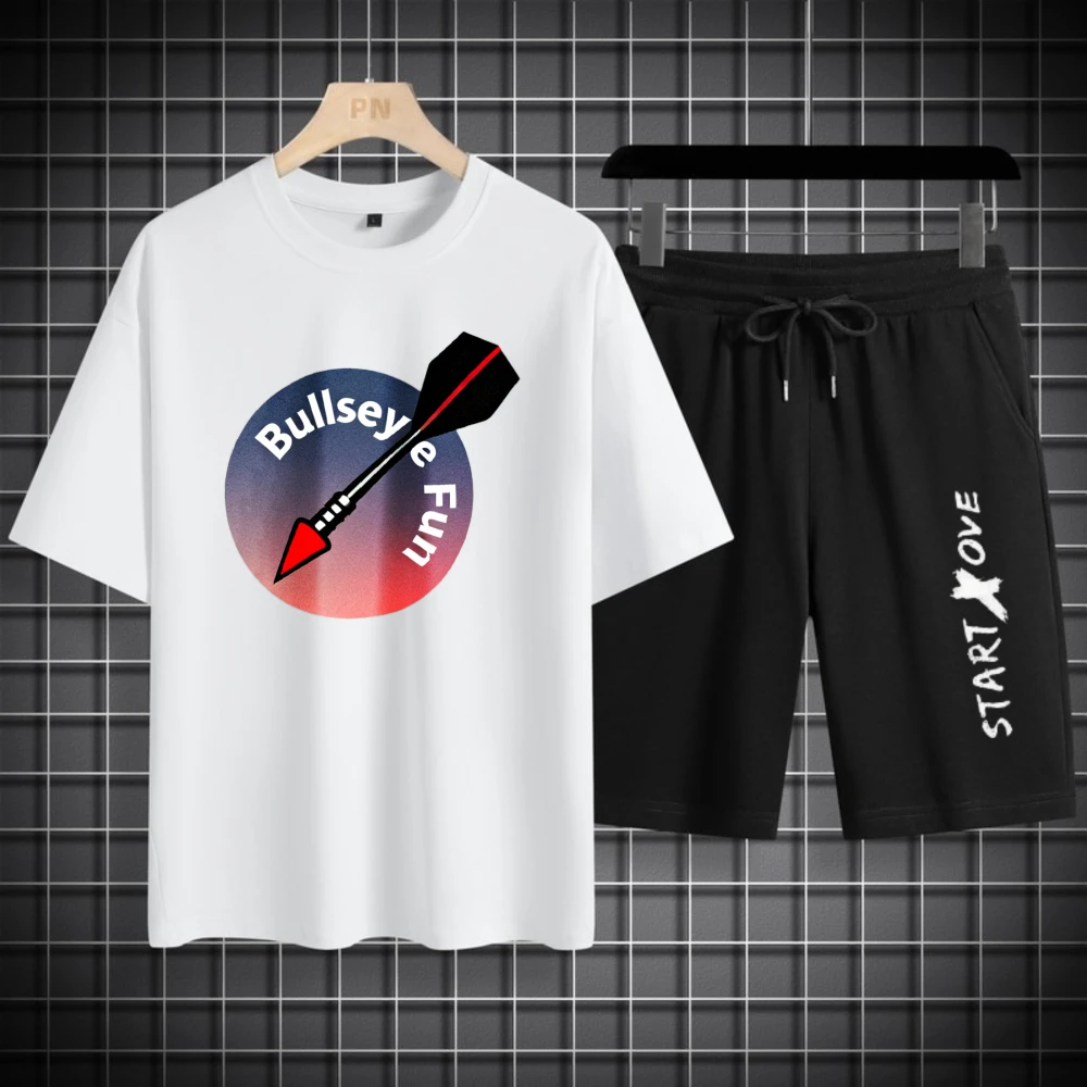 

Мужские комплекты футболок, мужские синдалы, летний спортивный костюм из полиэстера, с коротким рукавом + шорты, модный комплект мужской одежды, дышащий