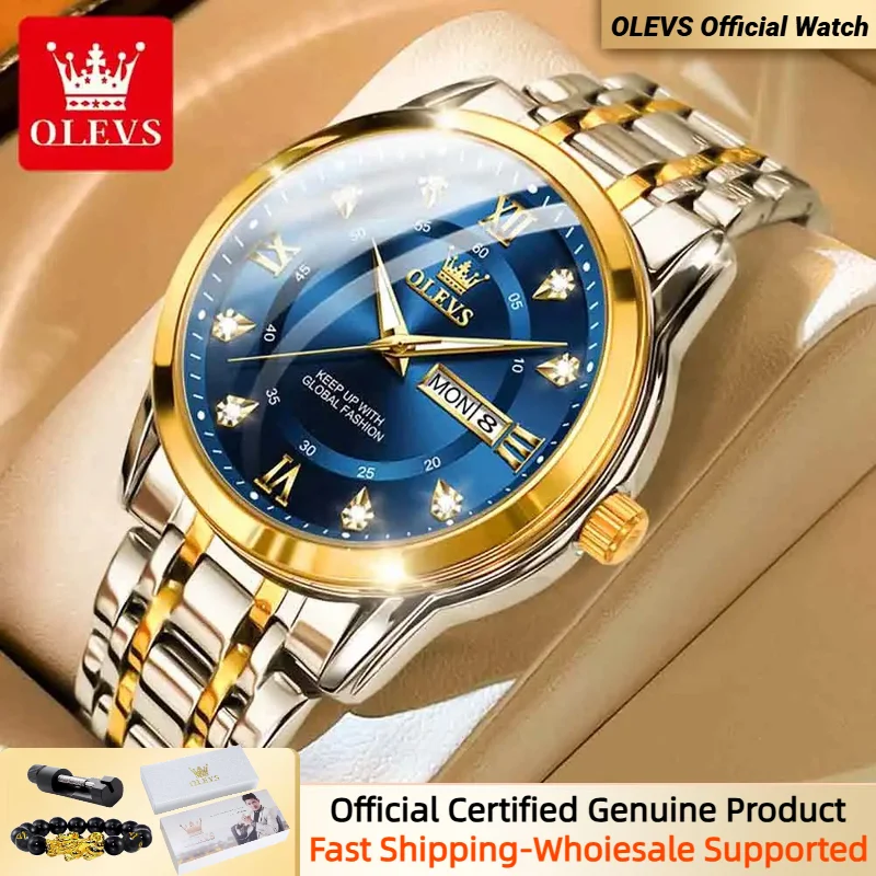 OLEVS 5513 Quartz Men's Watches Luxury Diamonds Gold Watch Waterproof Luminous Stainless steel Business Quartz Watch for Men