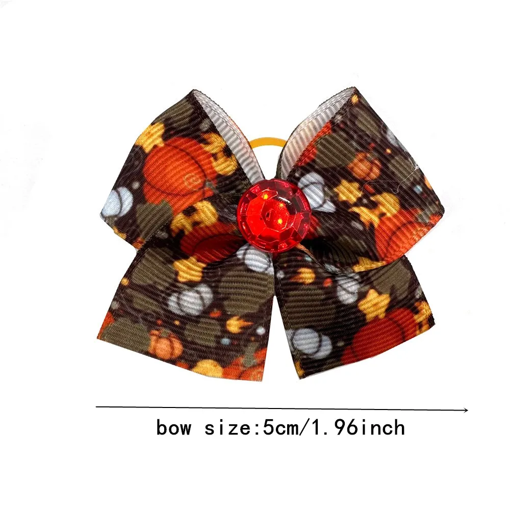 30/50pcs Fall Style Puppy Bows with Rubber Bands Pet Dog Hair Accessories Thanksgiving Dog Bows Pet Grooming Accessories for Dog