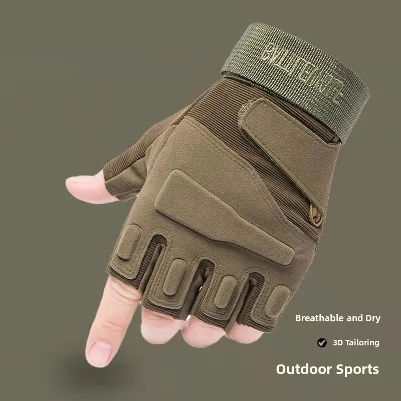 tactical-gloves-men's-anti-slip-full-finger-military-fan-version-training-anti-cut-wear-resistant-combat-black-hawk-half-fing