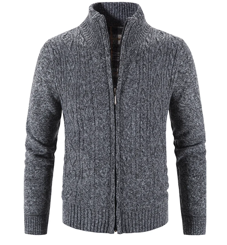 Winter Herbst Neue Pullover Stricken Zopf Strickjacke Männer Business Casual Jacke Zipper Up Einfarbig drehen-unten Mantel Fleece kleidung – Detail 6