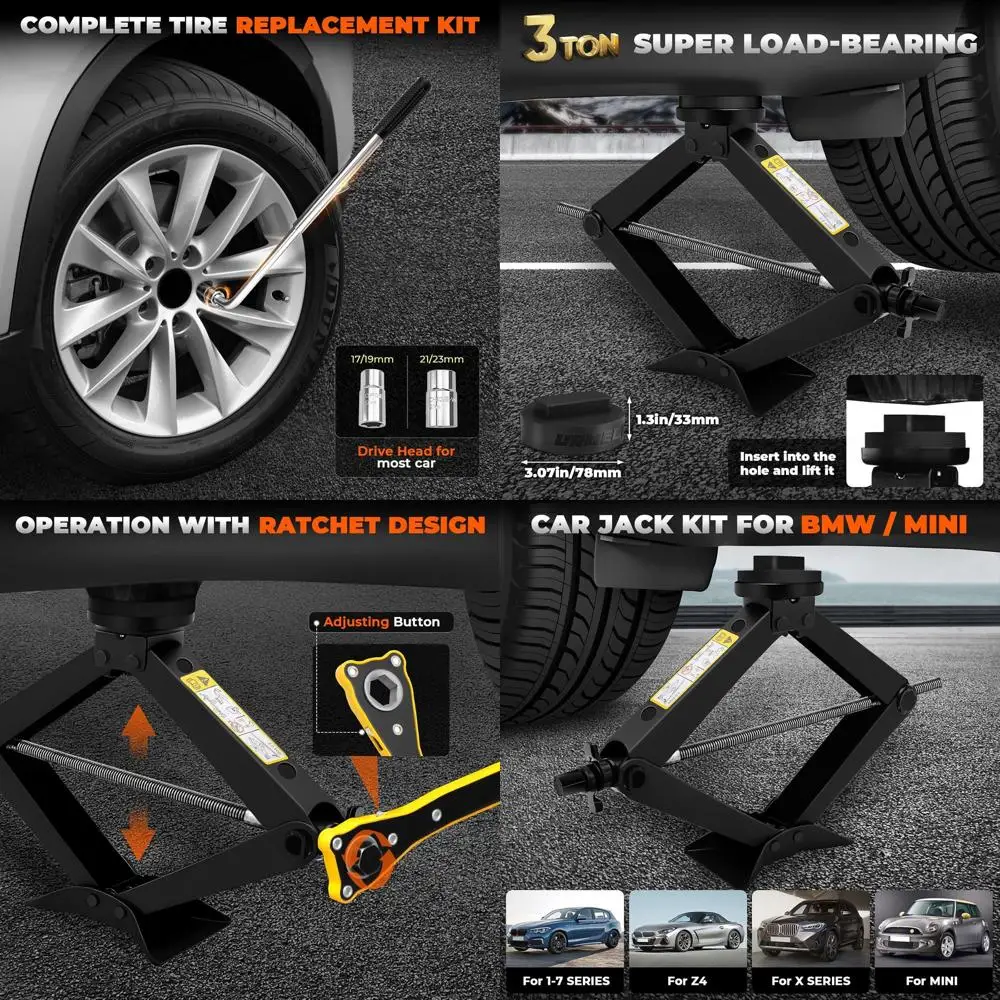 

3-Ton Capacity Scissor Jack Kit with Rubber Pads, Car Tire Repair Tool Set Including Scissor Jack and Telescoping Lug Wrench