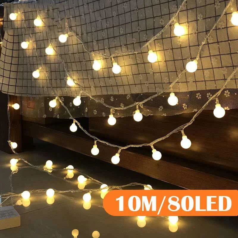 Ball LED String Lights Outdoor Ball Chain Lights Garland Lights Bulb Fairy Lights Party Home Wedding Garden Christmas Decor