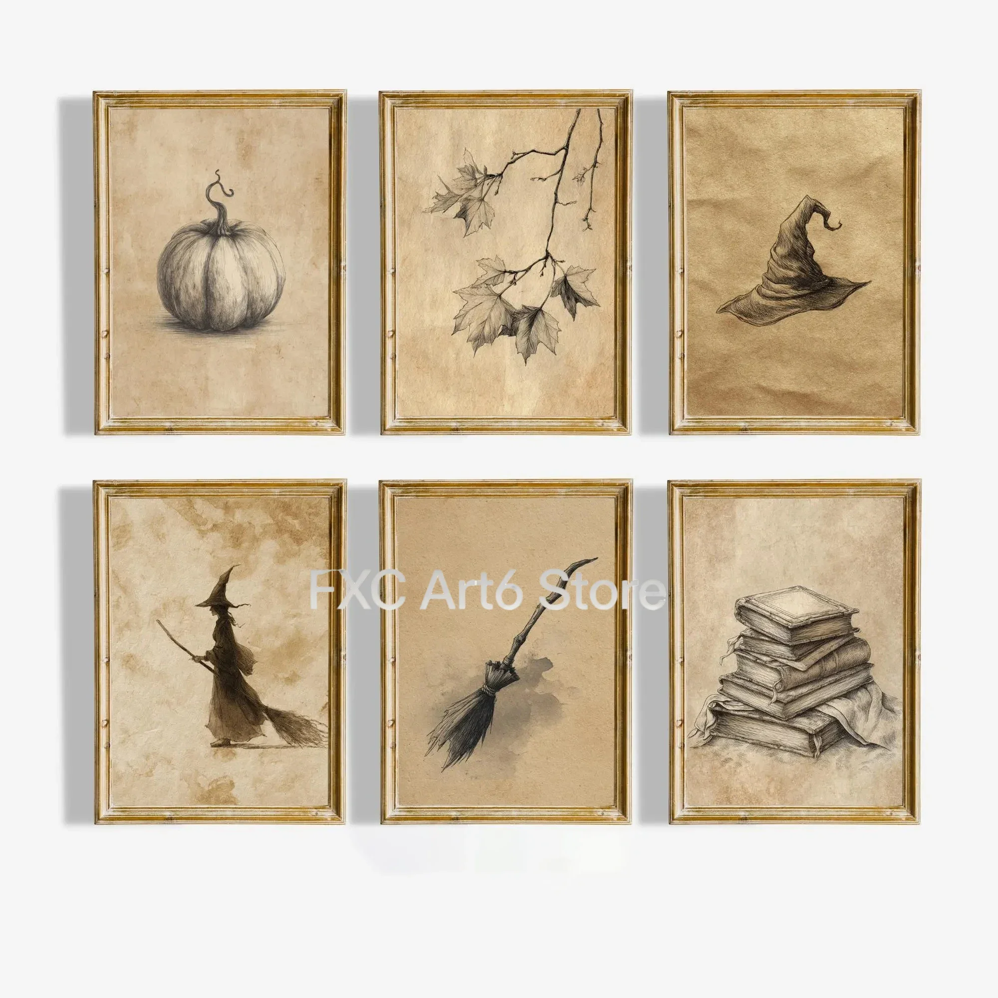 1 Stück Rahmenlose Herbstblätter Jack-o'-Lantern Leinwanddrucke Gruselige Hexen-Halloween-Wandkunst Poster für Moderne Wohnzimmer Herbst