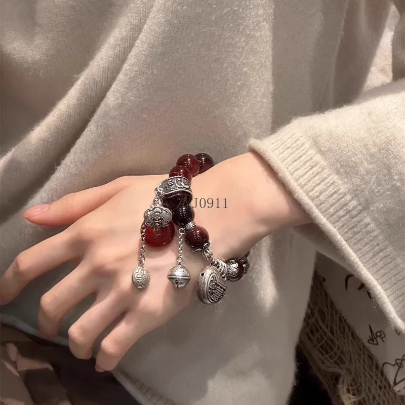 Pulseira de fivela de segurança de contas de ágata feminina retro luz luxo estilo nacional pulseira temperamento