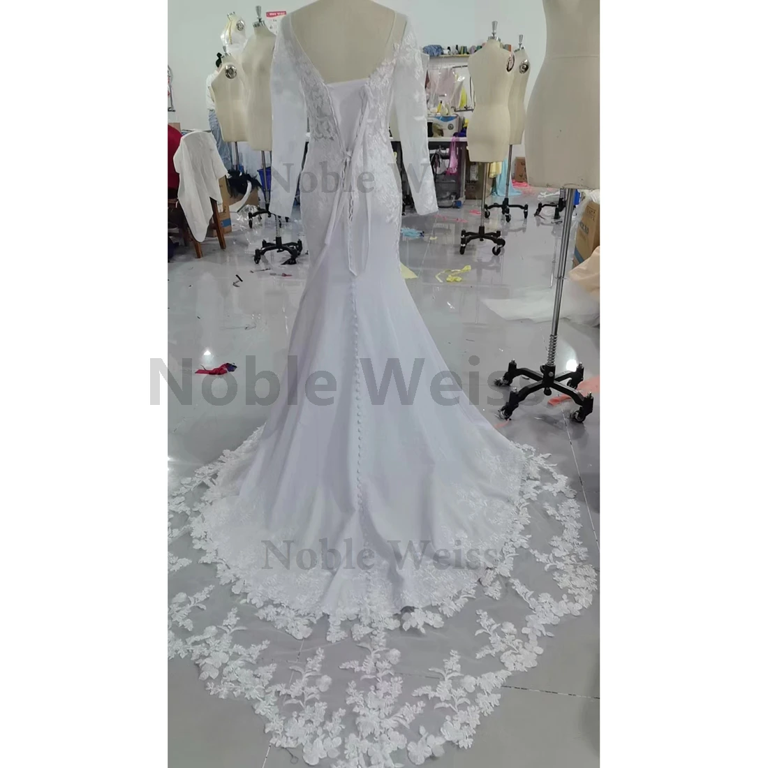 Stunning Soft Satin Mermaid Wedding Dresses with Brush Train and Appliques for Bride Customized image 6