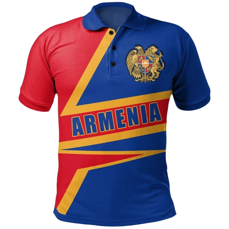 Armenia Flag Polo Shirt For Men Women 3d Print Summer Short Sleeve Tshirt StreetWear Man Oversized Flag Coat Of Arms Polo Shirts