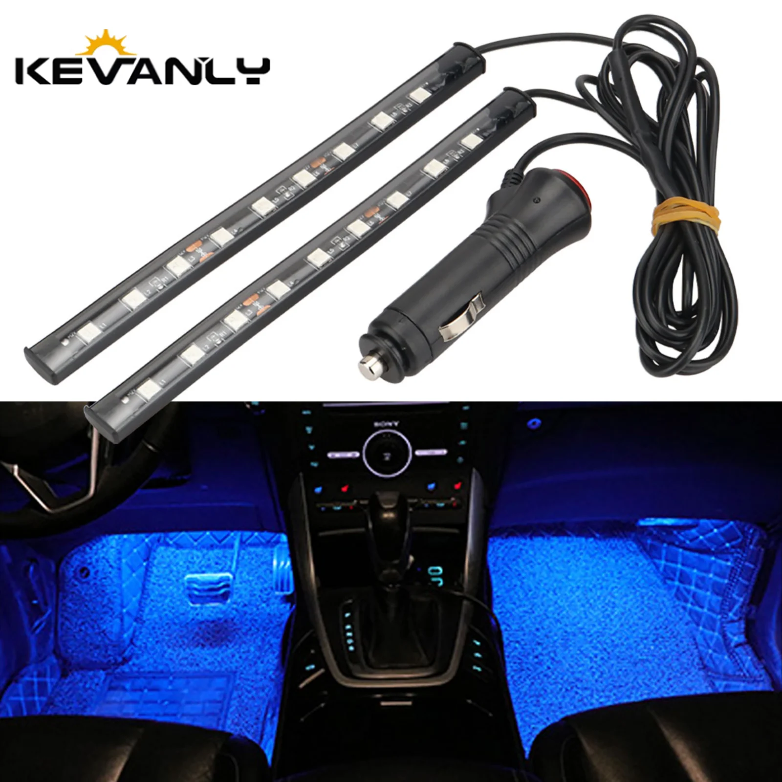 

1Set 18SMD Car Styling Foot Ambient Light Backlight Car Interior Decoration Light Blue with Cigarette Lighter 12v Led Flexible