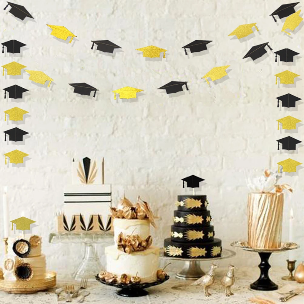 

4 Pcs Decorative Flash Doctor Hat Charm Garlands Paper Graduation Banner Decoration