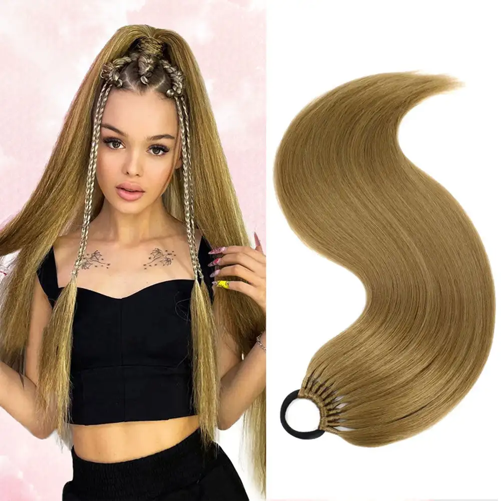 Extensões de cabelo sintético para mulheres, rabo de cavalo reto longo, caudas falsas, peruca falsa, branca e preta, 24"