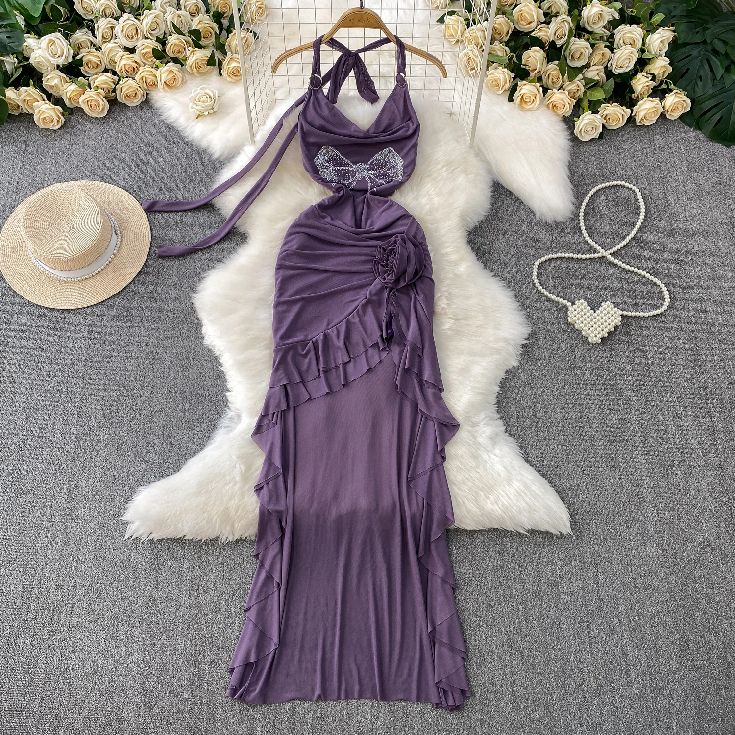 

Chic Sexy pleated ruffle Dress Fairy Casual A-line robe Dress Summer Beach Vacation Vestidos Women Sundress