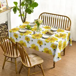 Spring Yellow Sunflower Printed Tablecloths Bumble Bee White Washable Table Cover for Kitchen Table Decor Wedding Party Decor
