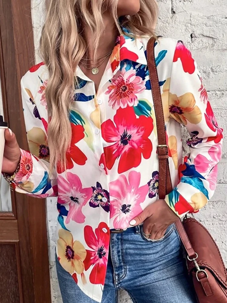 Casual Women Turn Down Collar Blouse Spring Autumn Femme Elegant Long Sleeve Top 2022 Loose Streetwear Open Stitch Shirt Blusa