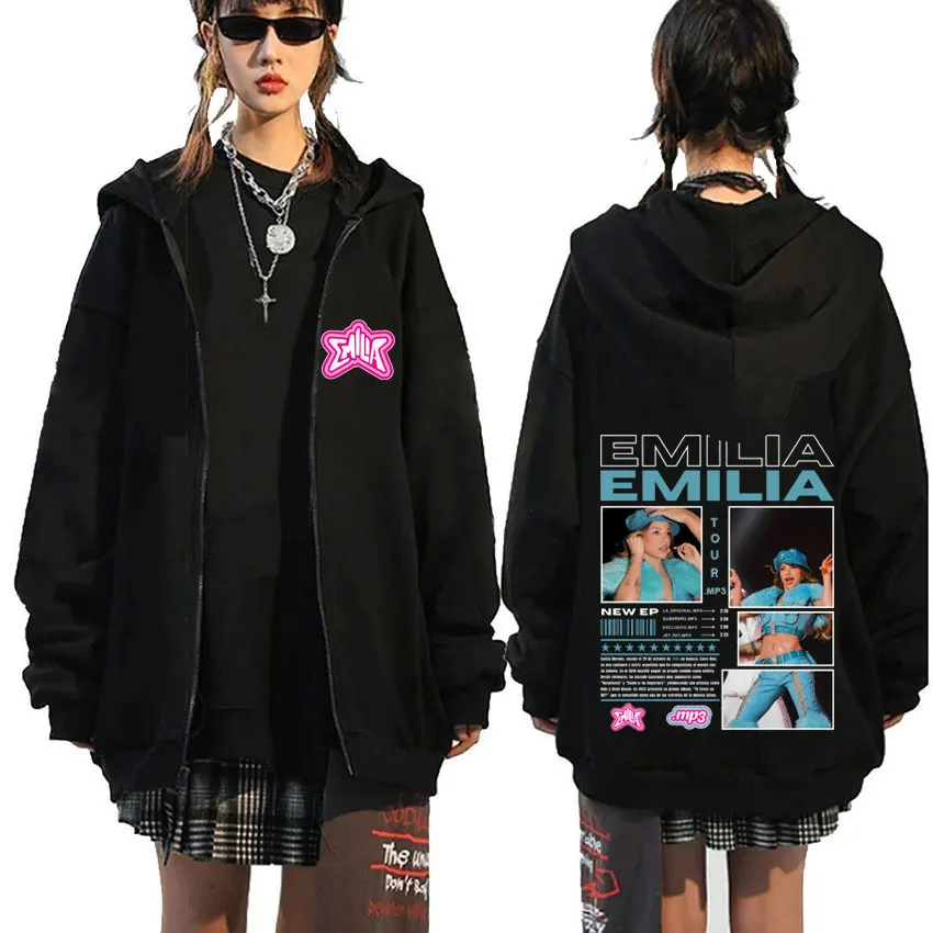

Emilia Mernes MP3 Tour 2025 Zipper Hoodie Men Women Fashion Pop Music Zip Up Jacket Coat Unisex Casual Vintage Zip Up Sweatshirt