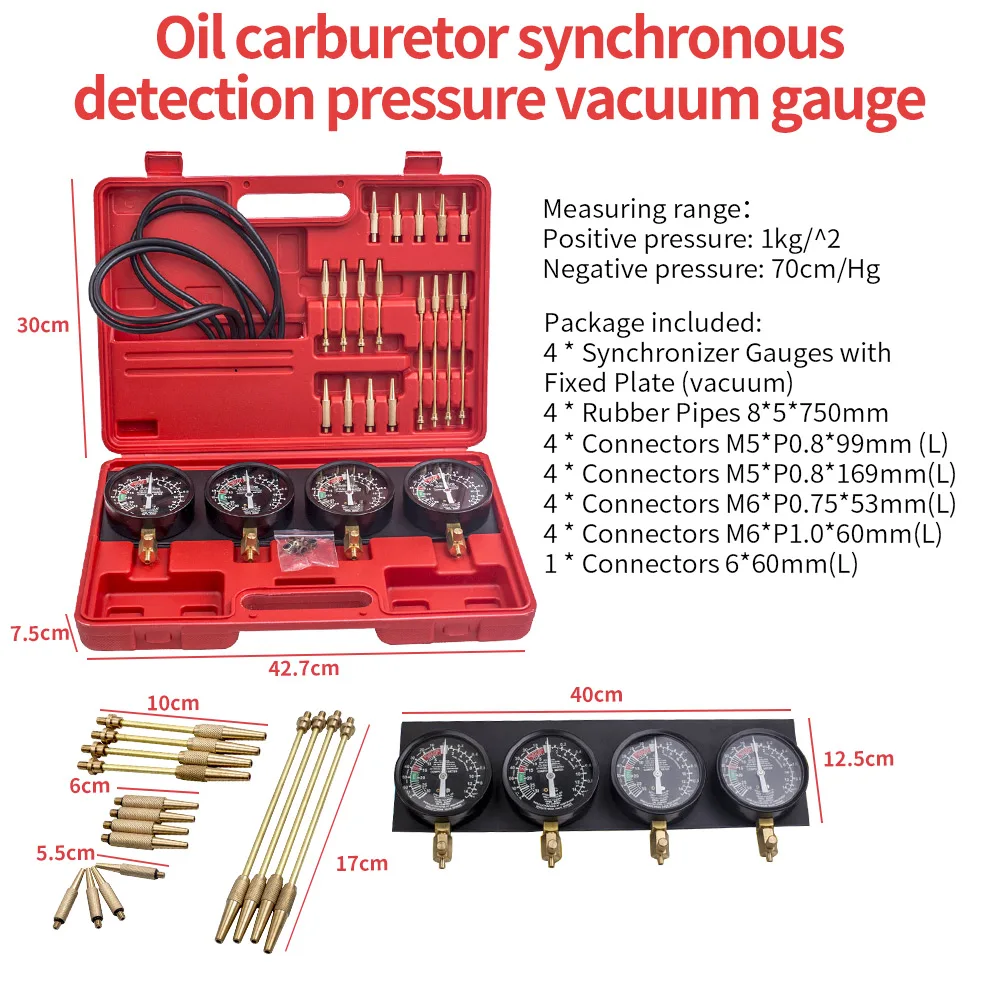 Fuel Vacuum Carburetor Synchronizer Carb Balancer Sync Gauge Set Synchronizer Gauges with Fixed Plate  Connectors M5 M6