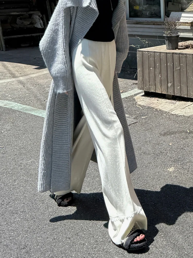 Oaeal fce forrado calças de perna larga calças de perna reta feminina micro queimado calças de cintura alta coreano sle commute vento