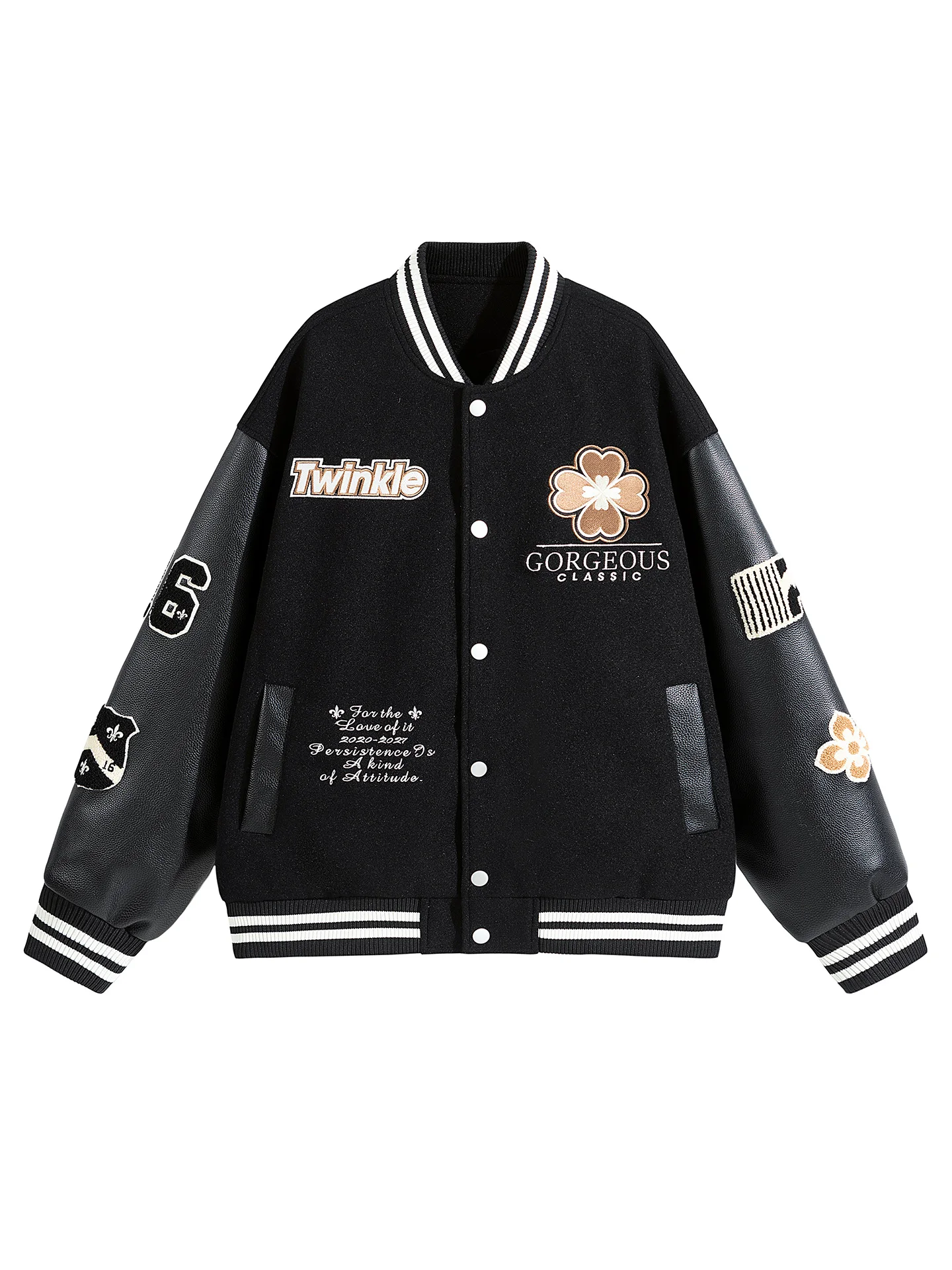 

Trendy Embroidered American Letter Baseball Jaet Loose Outerwear Youthful Sle Leather Sve Pilot Feel Polyester Fiber